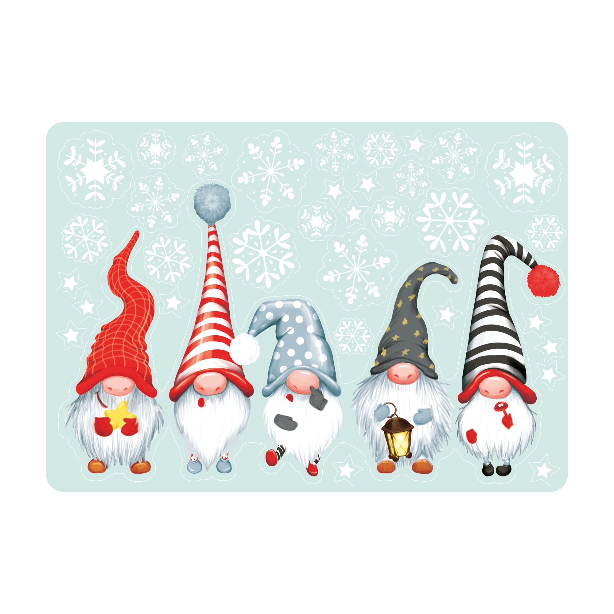 Auf dem Bild ist das Produkt: Fensterbild Weihnachten Winter 5 Zwerge Wichtel und Schneeflocken Fensteraufkleber zum Preis von €13.9 abgebildet.