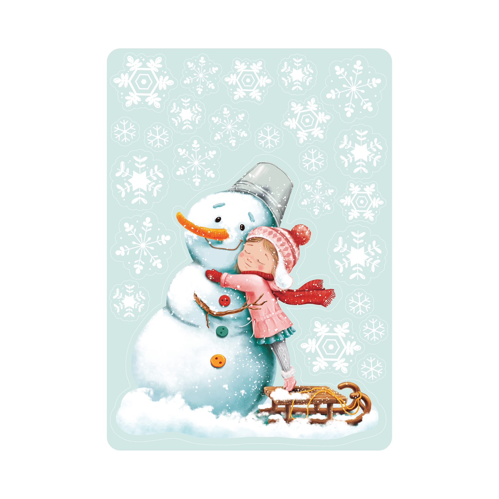 Auf dem Bild ist das Produkt: Fensterbild Weihnachten Winter Schneemann mit Mädchen und Schneeflocken Fensteraufkleber Weihnachtsdekoration Winterdekoration zum Preis von €13.90 abgebildet.