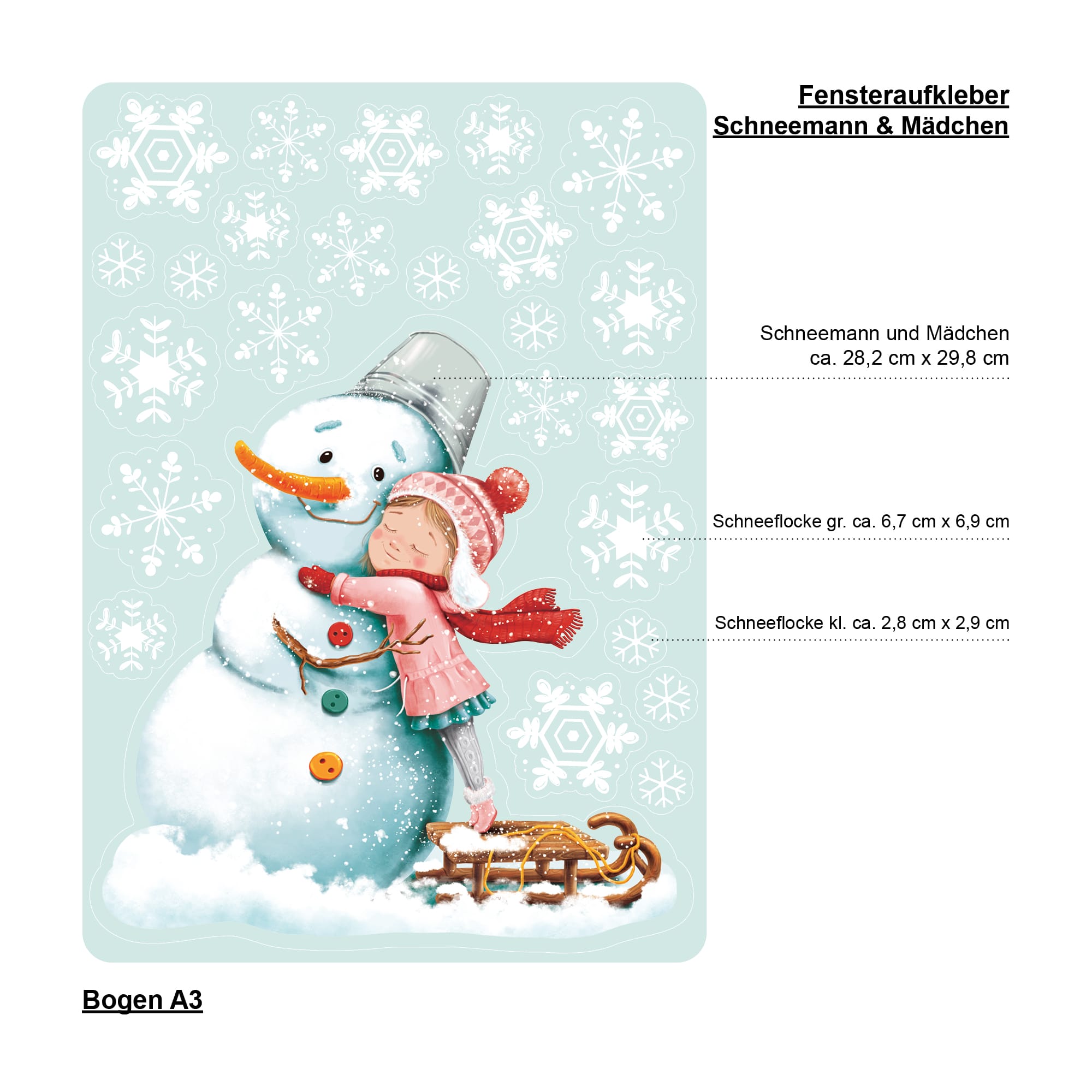 Auf dem Bild ist das Produkt: Fensterbild Weihnachten Winter Schneemann mit Mädchen und Schneeflocken Fensteraufkleber Weihnachtsdekoration Winterdekoration zum Preis von €13.90 abgebildet.