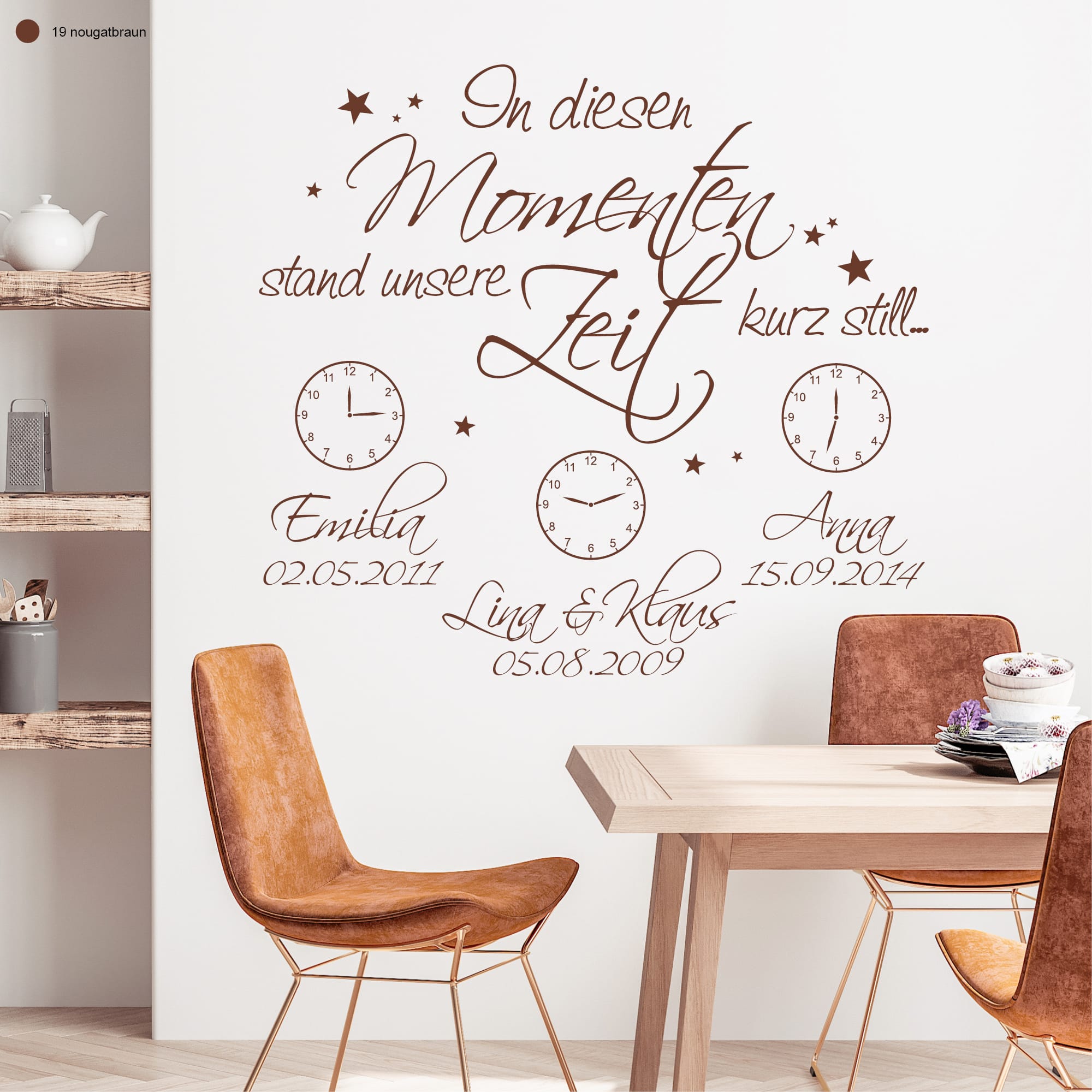 Auf dem Bild ist das Produkt: Wandtattoo In diesen Momenten stand unsere Zeit kurz still Wandaufkleber Familie personalisiert zum Preis von €29.9 abgebildet.