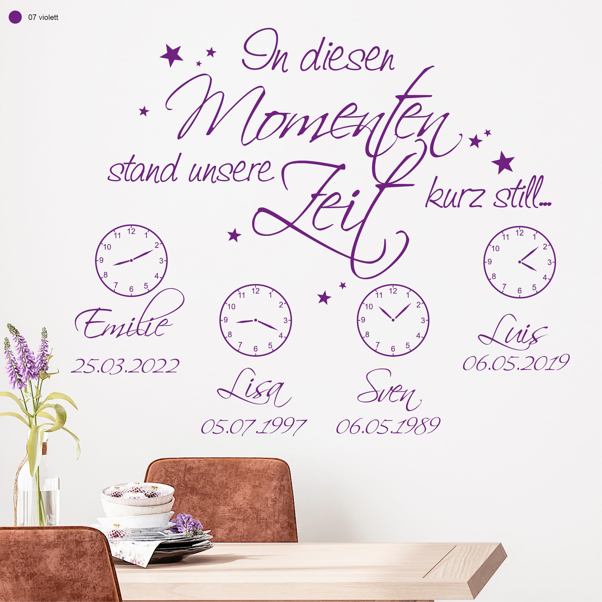 Auf dem Bild ist das Produkt: Wandtattoo In diesen Momenten stand unsere Zeit kurz still Wandaufkleber Familie personalisiert zum Preis von €29.9 abgebildet.