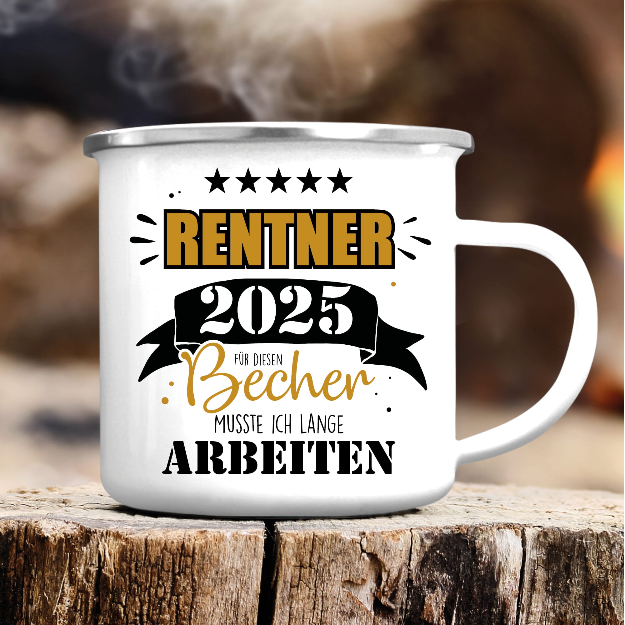 Emaille Campingbecher Rentner 2025 Geschenk zur Rente Geburtstag