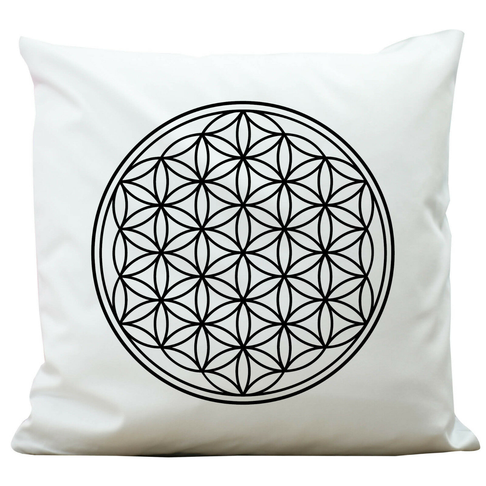KP105 Wandtattoo-Loft® Deko Kissen Polyester Weiß Blume des Lebens Esoterik