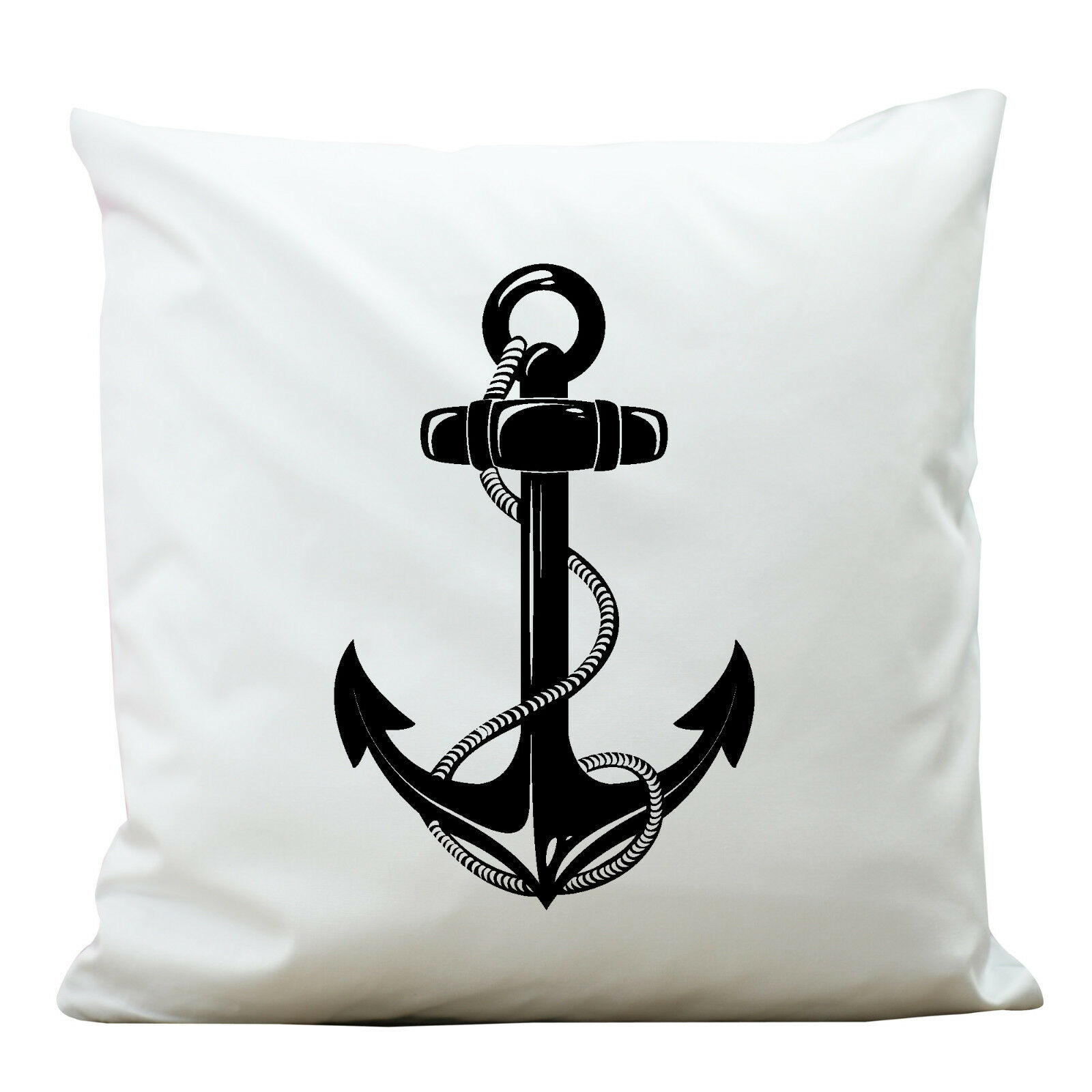 KP106 Wandtattoo-Loft® Deko Kissen Polyester Weiß Anker Maritim Aufdruck Anchor