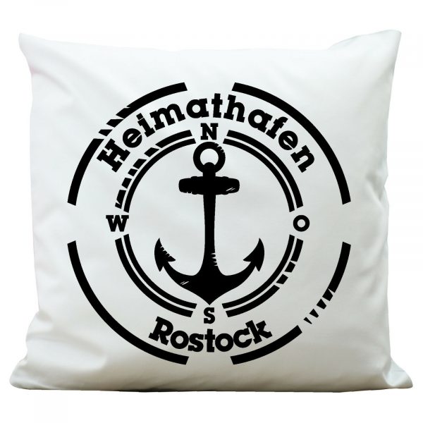 Auf dem Bild ist das Produkt: Deko Kissen Polyester Weiß Heimathafen Wunschstadt Anker zum Preis von €26.9 abgebildet.