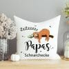 Auf dem Bild ist das Produkt: Deko Kissen Faultier Papas Schnarchecke Geschenk Polyester Vatertag zum Preis von €11.90 abgebildet.