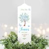 Auf dem Bild ist das Produkt: Taufkerze Blütenbaum für Mädchen oder Junge Baum mit Blüten Taufspruch Personalisierung zum Preis von €6.40 abgebildet.