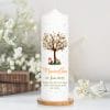 Auf dem Bild ist das Produkt: Taufkerze Lebensbaum Hase und Fuchs Kerze zur Taufe Baum Spruch Taufspruch individualisierbar tree Wald zum Preis von €6.40 abgebildet.