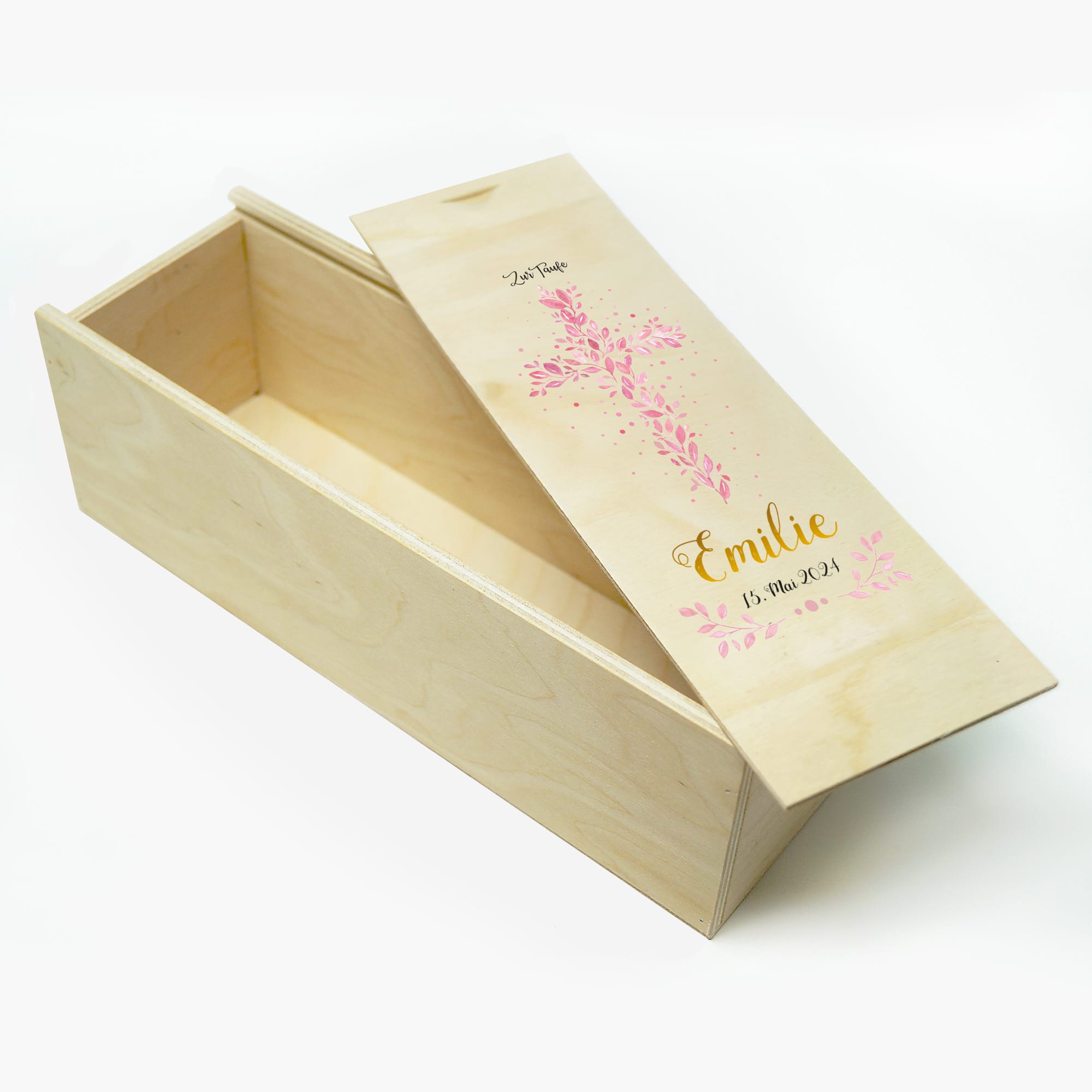 Auf dem Bild ist das Produkt: Taufkerze Blätterkreuz rosa Mädchen Heiliges Kreuz rosa Blätter Kerze zur Taufe mit Namen, Datum und eigenem, vorgegebenem oder keinem Taufspruch zum Preis von €6.40 abgebildet.