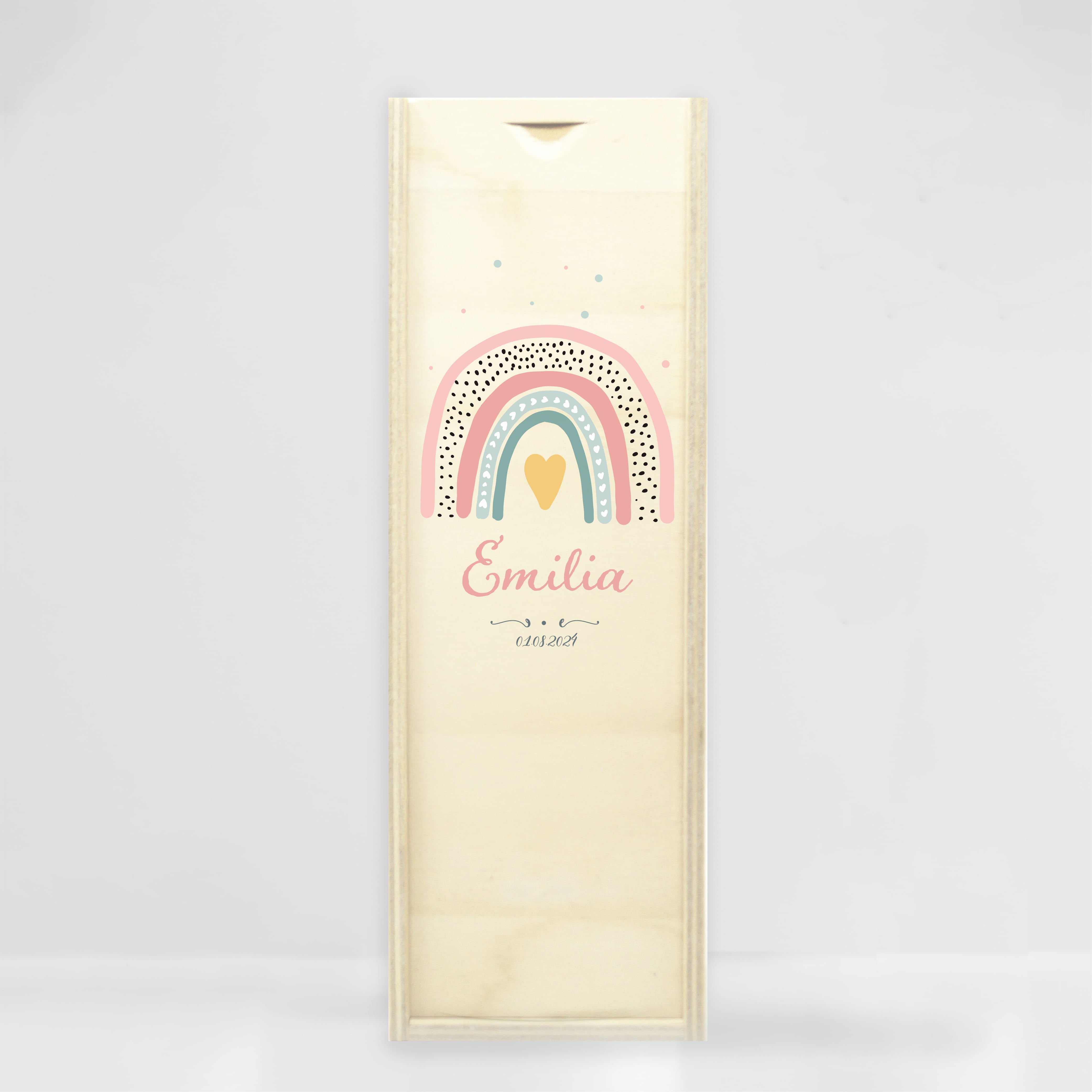 Auf dem Bild ist das Produkt: Taufkerze Kerze zur Taufe oder Kommunion Regenbogen bunt Taufspruch mit Wunschname & Datum zum Preis von €5.90 abgebildet.