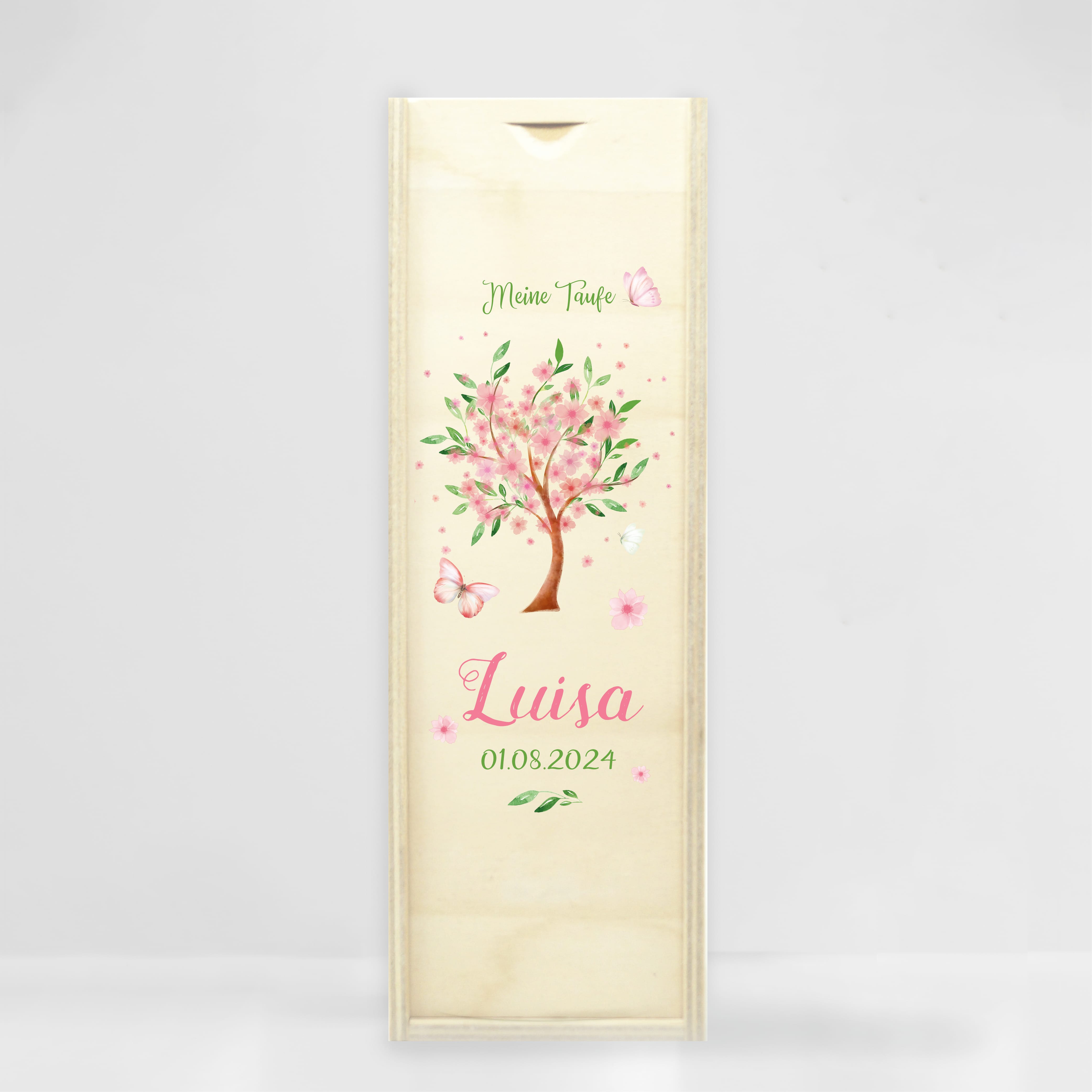 Auf dem Bild ist das Produkt: Taufkerze Blütenbaum für Mädchen oder Junge Baum mit Blüten Taufspruch Personalisierung zum Preis von €6.40 abgebildet.