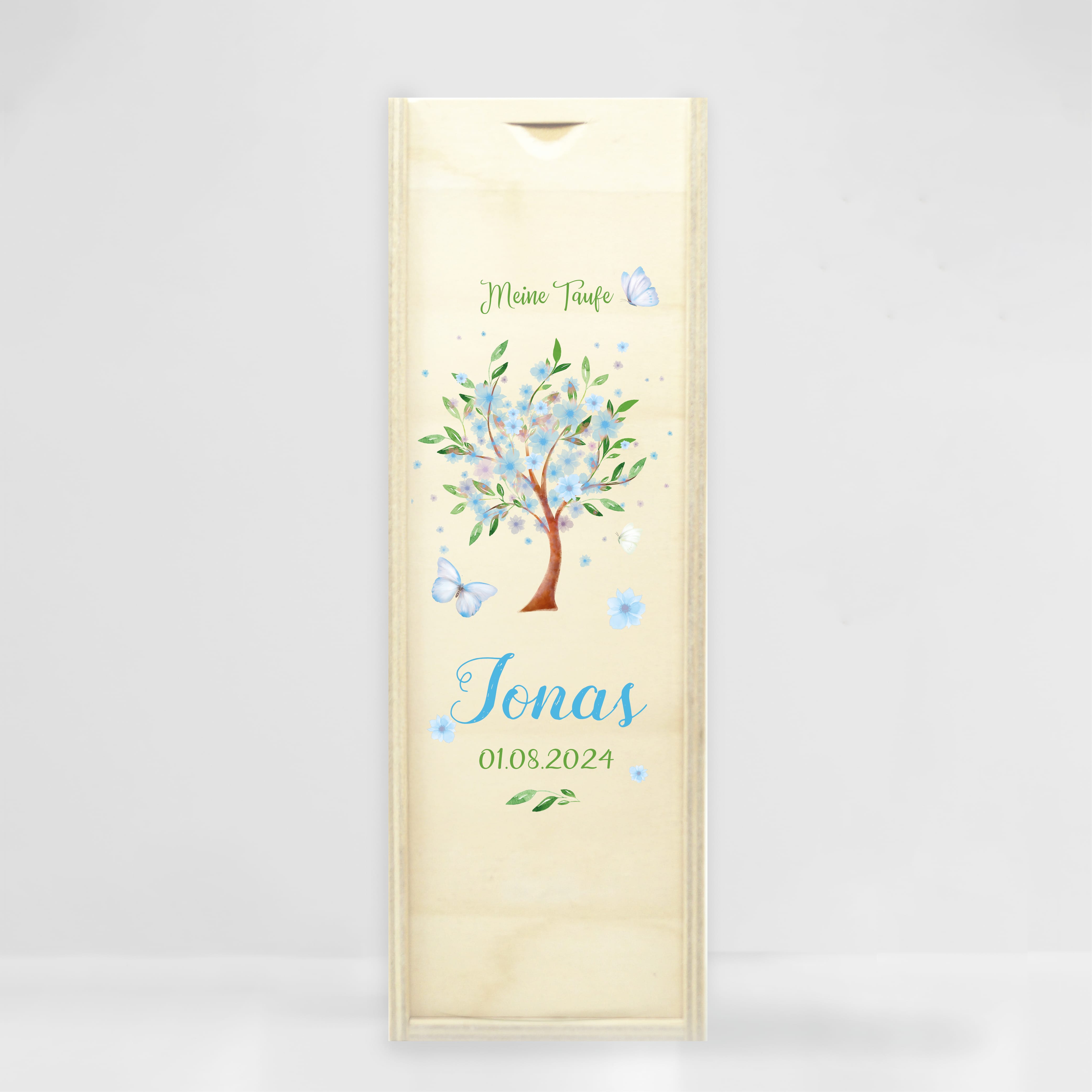 Auf dem Bild ist das Produkt: Taufkerze Blütenbaum für Mädchen oder Junge Baum mit Blüten Taufspruch Personalisierung zum Preis von €6.40 abgebildet.
