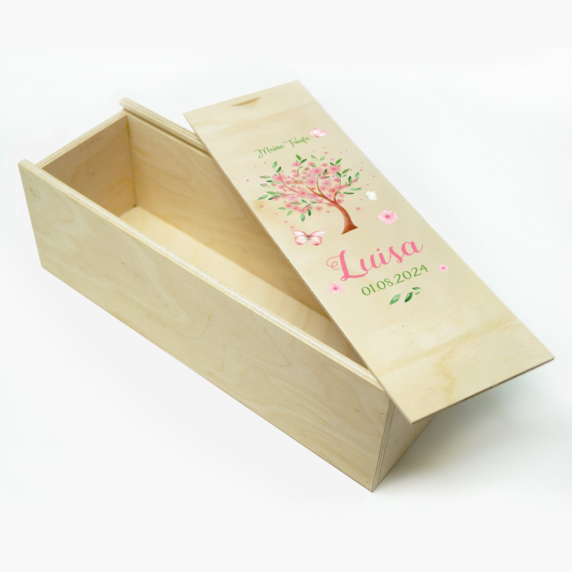 Auf dem Bild ist das Produkt: Taufkerze Blütenbaum für Mädchen oder Junge Baum mit Blüten Taufspruch Personalisierung zum Preis von €6.40 abgebildet.