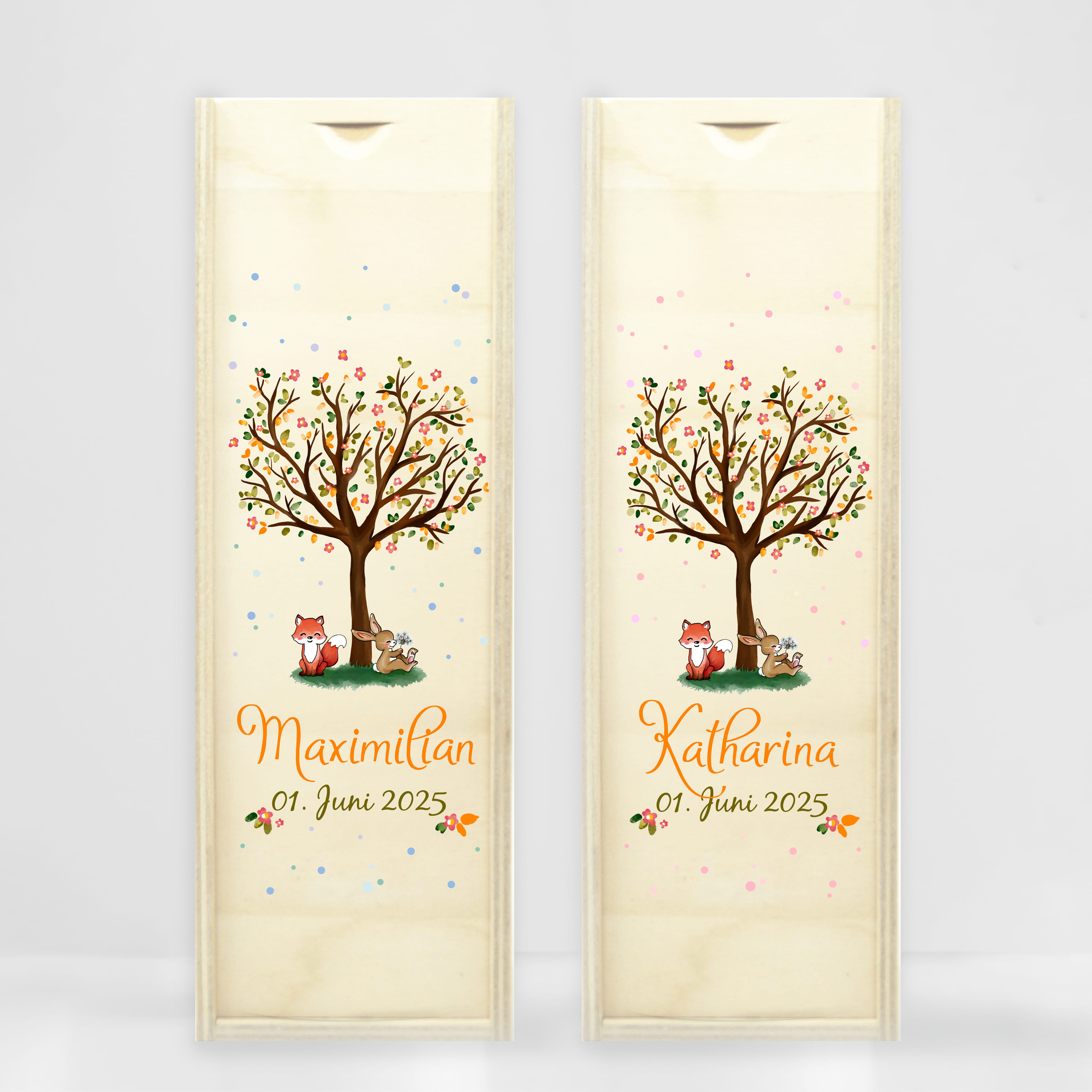 Auf dem Bild ist das Produkt: Taufkerze Lebensbaum Hase und Fuchs Kerze zur Taufe Baum Spruch Taufspruch individualisierbar tree Wald zum Preis von €6.40 abgebildet.