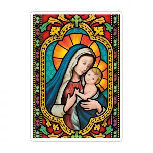 Auf dem Bild ist das Produkt: Fensterbild Weihnachten Jesus Maria Kirchenfenster Optik Mosaik Fensterfolie wiederverwendbar zum Preis von €13.90 abgebildet.