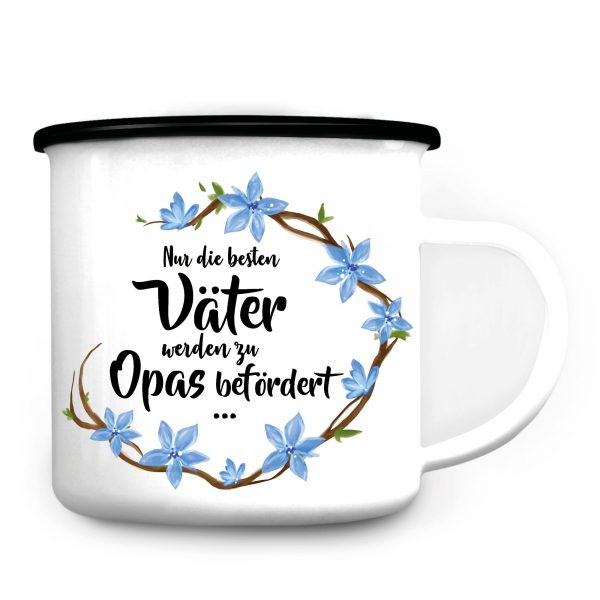 Auf dem Bild ist das Produkt: Campingbecher Emaille Nur die besten Väter werden zu Opas befördert… Du bist der Allerbeste Geschenk Vatertag Geburtstag zum Preis von €16.9 abgebildet.