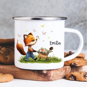 Emaille Campingbecher Fuchs personalisiert Wunschname Geschenk Ostern Geburtstag Auf dem Bild ist das Produkt: Emaille Campingbecher Fuchs personalisiert Wunschname Geschenk Ostern Geburtstag zum Preis von €18.9 abgebildet.