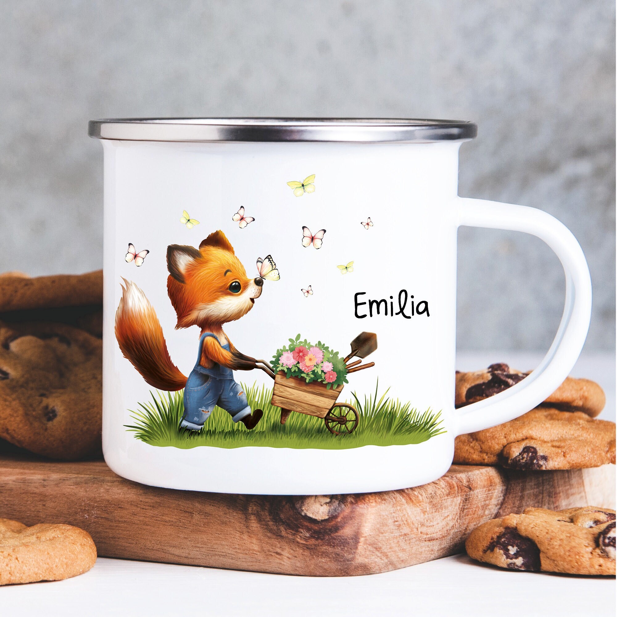 Emaille Campingbecher Fuchs personalisiert Wunschname Geschenk Ostern Geburtstag