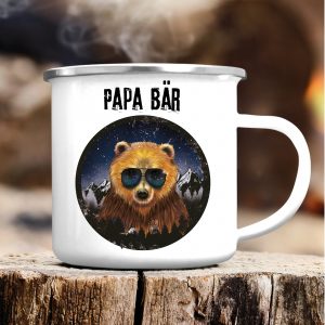 Auf dem Bild ist das Produkt: Emaille Campingbecher Papa Bär Geschenk zum Geburtstag Vatertag 300 ml weiß Vatertagsgeschenk zum Preis von €18.90 abgebildet.