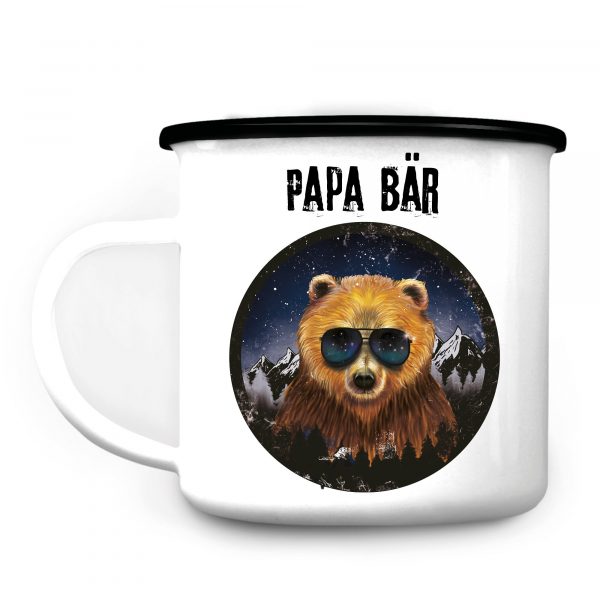 Auf dem Bild ist das Produkt: Emaille Campingbecher Papa Bär Geschenk zum Geburtstag Vatertag 300 ml weiß Vatertagsgeschenk zum Preis von €18.90 abgebildet.