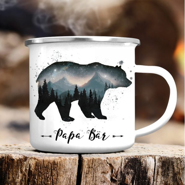 Auf dem Bild ist das Produkt: Emaille Campingbecher Papa Bär Mama Bär Baby Bär Geschenk zum Geburtstag Vatertag Muttertag zum Preis von €0 abgebildet.