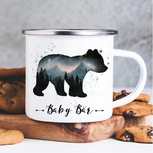 Auf dem Bild ist das Produkt: Emaille Campingbecher Papa Bär Mama Bär Baby Bär Geschenk zum Geburtstag Vatertag Muttertag zum Preis von €0 abgebildet.