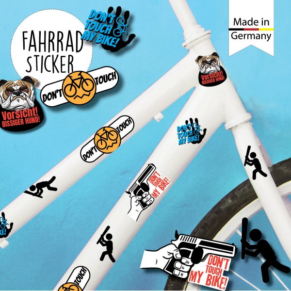 Auf dem Bild ist das Produkt: Fahrradaufkleber Spruch Don t touch my bike  Fahrrad Sticker Fahrraddesign Kinderfahrrad Einschulung zum Preis von €12.90 abgebildet.