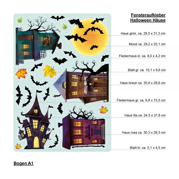 Auf dem Bild ist das Produkt: Fensterbild Halloween Fledermäuse Gruselhaus Gruselhäuser Fensterdeko Kinderzimmer Kind Fensterfolie Fensterdekoration zum Preis von €13.90 abgebildet.