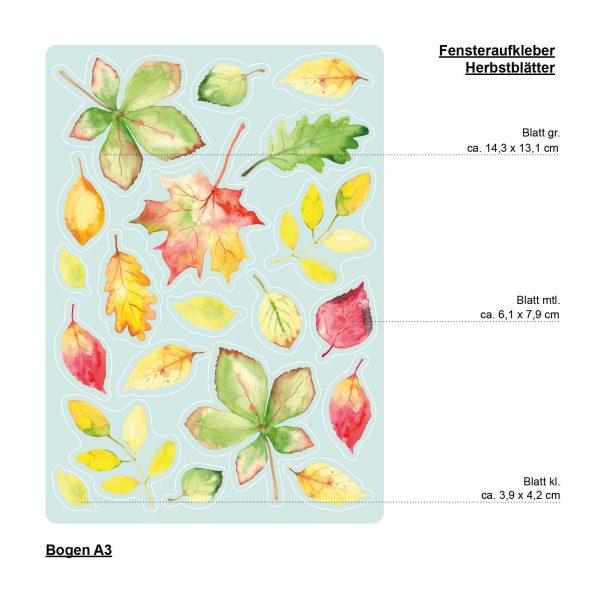 Auf dem Bild ist das Produkt: Fensterbild Herbst Blätter Herbstblätter bunt farbig wiederverwendbare Fensteraufkleber Kinderzimmer Baby Kind zum Preis von €13.9 abgebildet.