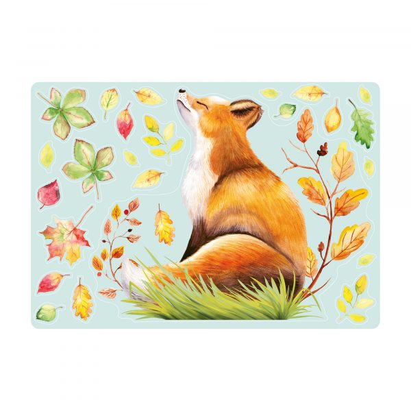 Auf dem Bild ist das Produkt: Fensterbild Herbst Fuchs im Profil mit Blättern herbstlicher Fensteraufkleber Fensterdeko zum Preis von €13.90 abgebildet.