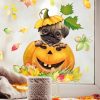 Auf dem Bild ist das Produkt: Fensterbild Herbst Herbstfrüchte Herbstblätter Kürbis mit Mops Hund Halloween bunt wiederverwendbare Fensteraufkleber Kinderzimmer Baby Kind zum Preis von €13.90 abgebildet.