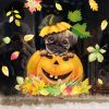Auf dem Bild ist das Produkt: Fensterbild Herbst Herbstfrüchte Herbstblätter Kürbis mit Mops Hund Halloween bunt wiederverwendbare Fensteraufkleber Kinderzimmer Baby Kind zum Preis von €13.90 abgebildet.