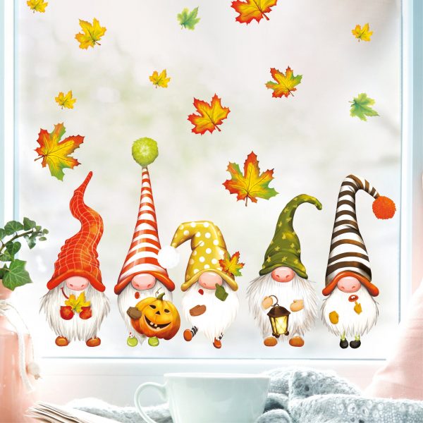 Auf dem Bild ist das Produkt: Fensterbild Herbst Zwerge Wichtel mit Blättern herbstlicher Fensteraufkleber Fensterdeko Fensterfolie zum Preis von €13.90 abgebildet.