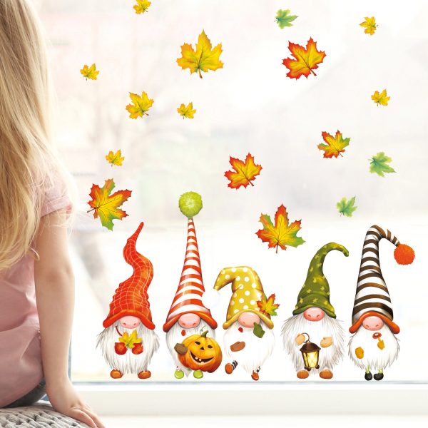 Auf dem Bild ist das Produkt: Fensterbild Herbst Zwerge Wichtel mit Blättern herbstlicher Fensteraufkleber Fensterdeko Fensterfolie zum Preis von €13.90 abgebildet.