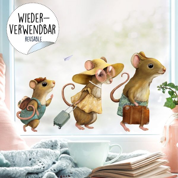 Auf dem Bild ist das Produkt: Fensterbild Maus Mäuse Mäusefamilie, wiederverwendbare Fensteraufkleber Kinderzimmer Baby Kind zum Preis von €14.9 abgebildet.