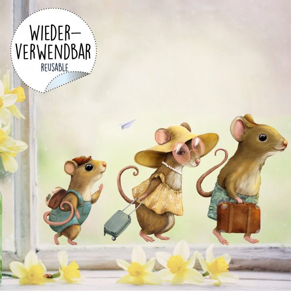 Auf dem Bild ist das Produkt: Fensterbild Maus Mäuse Mäusefamilie, wiederverwendbare Fensteraufkleber Kinderzimmer Baby Kind zum Preis von €14.9 abgebildet.