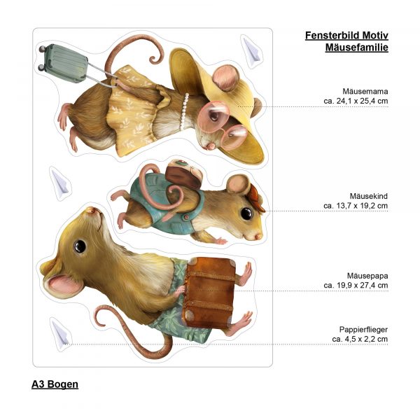 Auf dem Bild ist das Produkt: Fensterbild Maus Mäuse Mäusefamilie, wiederverwendbare Fensteraufkleber Kinderzimmer Baby Kind zum Preis von €14.9 abgebildet.