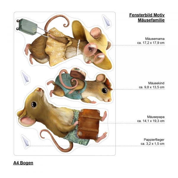 Auf dem Bild ist das Produkt: Fensterbild Maus Mäuse Mäusefamilie, wiederverwendbare Fensteraufkleber Kinderzimmer Baby Kind zum Preis von €14.9 abgebildet.