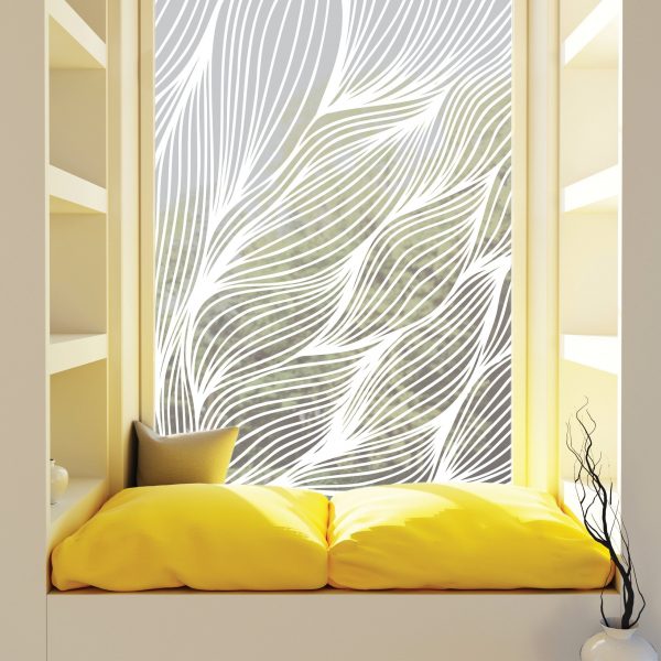 Auf dem Bild ist das Produkt: Sichtschutzfolie Fenster Küche Blätter Linien Fensterfolie Fensterdeko Milchglasfolie zum Preis von €24.9 abgebildet.