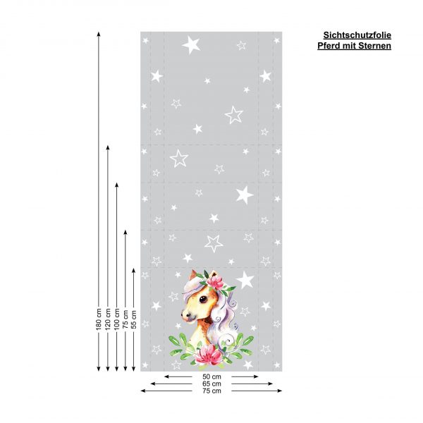 Auf dem Bild ist das Produkt: Sichtschutzfolie Kinderzimmer Pferd Fensterfolie Fensterdeko Milchglasfolie Mädchen Zimmer zum Preis von €24.9 abgebildet.