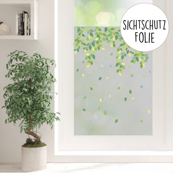 Auf dem Bild ist das Produkt: Sichtschutzfolie mit Blättern an Zweigen Fensterfolie Fensterdeko Milchglasfolie Fenster Folie zum Preis von €24.9 abgebildet.