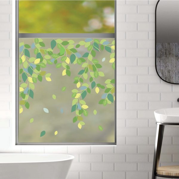 Auf dem Bild ist das Produkt: Sichtschutzfolie mit Blättern an Zweigen Fensterfolie Fensterdeko Milchglasfolie Fenster Folie zum Preis von €24.9 abgebildet.