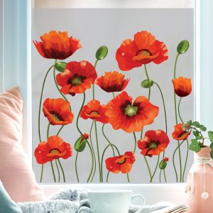 Auf dem Bild ist das Produkt: Sichtschutzfolie mit Mohnblumen Fensterfolie Fensterdeko Milchglasfolie zum Preis von €24.9 abgebildet.