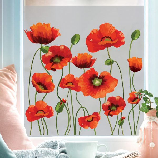 Auf dem Bild ist das Produkt: Sichtschutzfolie mit Mohnblumen Fensterfolie Fensterdeko Milchglasfolie zum Preis von €24.9 abgebildet.