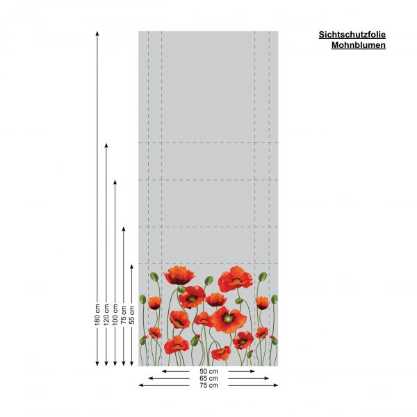 Auf dem Bild ist das Produkt: Sichtschutzfolie mit Mohnblumen Fensterfolie Fensterdeko Milchglasfolie zum Preis von €24.9 abgebildet.