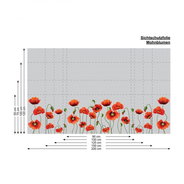 Auf dem Bild ist das Produkt: Sichtschutzfolie mit Mohnblumen Fensterfolie Fensterdeko Milchglasfolie zum Preis von €24.9 abgebildet.