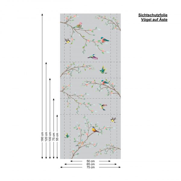Auf dem Bild ist das Produkt: Sichtschutzfolie Zweige mit Vögeln, Fensterfolie Fensterdeko Milchglasfolie zum Preis von €24.9 abgebildet.