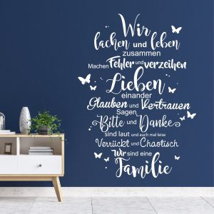 Auf dem Bild ist das Produkt: Wandtattoo Schriftzug Familie mit Schmetterlingen, Dekoration, Einrichtung zum Preis von €29.9 abgebildet.