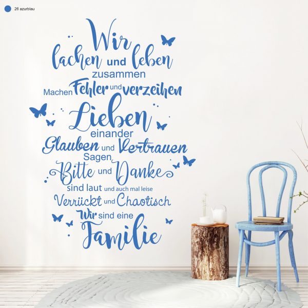 Auf dem Bild ist das Produkt: Wandtattoo Schriftzug Familie mit Schmetterlingen, Dekoration, Einrichtung zum Preis von €29.9 abgebildet.