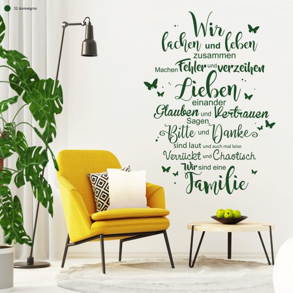 Auf dem Bild ist das Produkt: Wandtattoo Schriftzug Familie mit Schmetterlingen, Dekoration, Einrichtung zum Preis von €29.9 abgebildet.